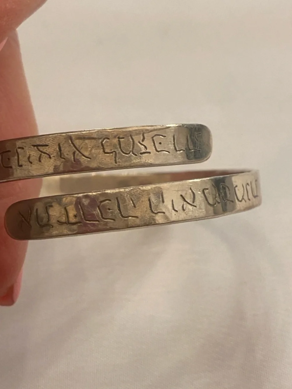 Hebrew Inscribed Sterling Silver Cuff Bracelet Jewelry Used in Good condition